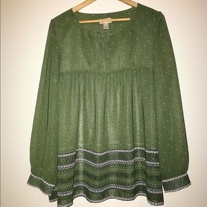 LOFT Sheer Tie-Neck Peasant Top (X-Large)